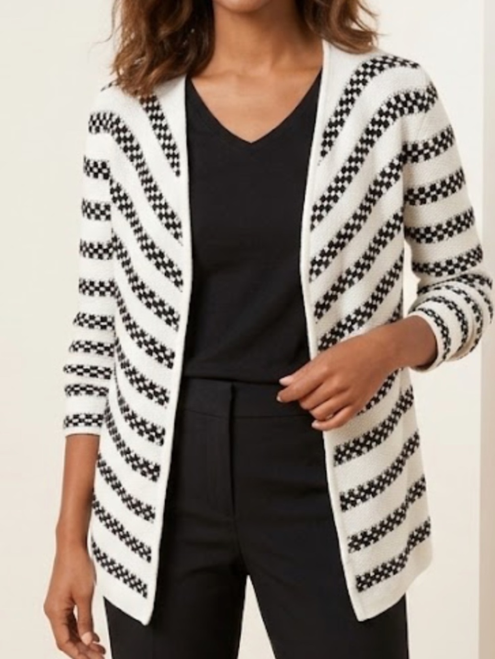Talbots Petite Black & White Knit Cardigan